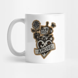 Vintage style tattoo design of retro robot. Mug